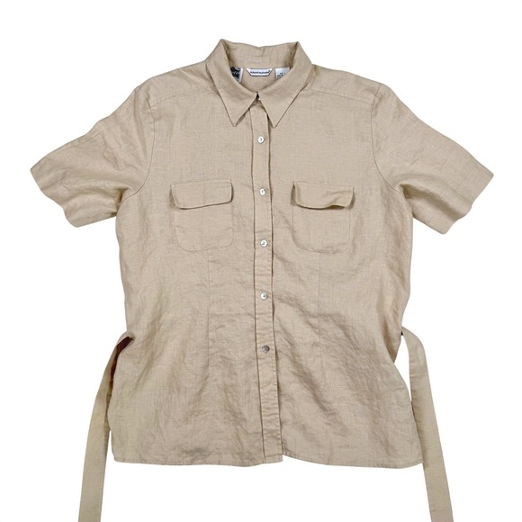 Tops - Richard Malcolm Safari Shirt Women Large Beige Linen Cotton Utility Short Sleeve